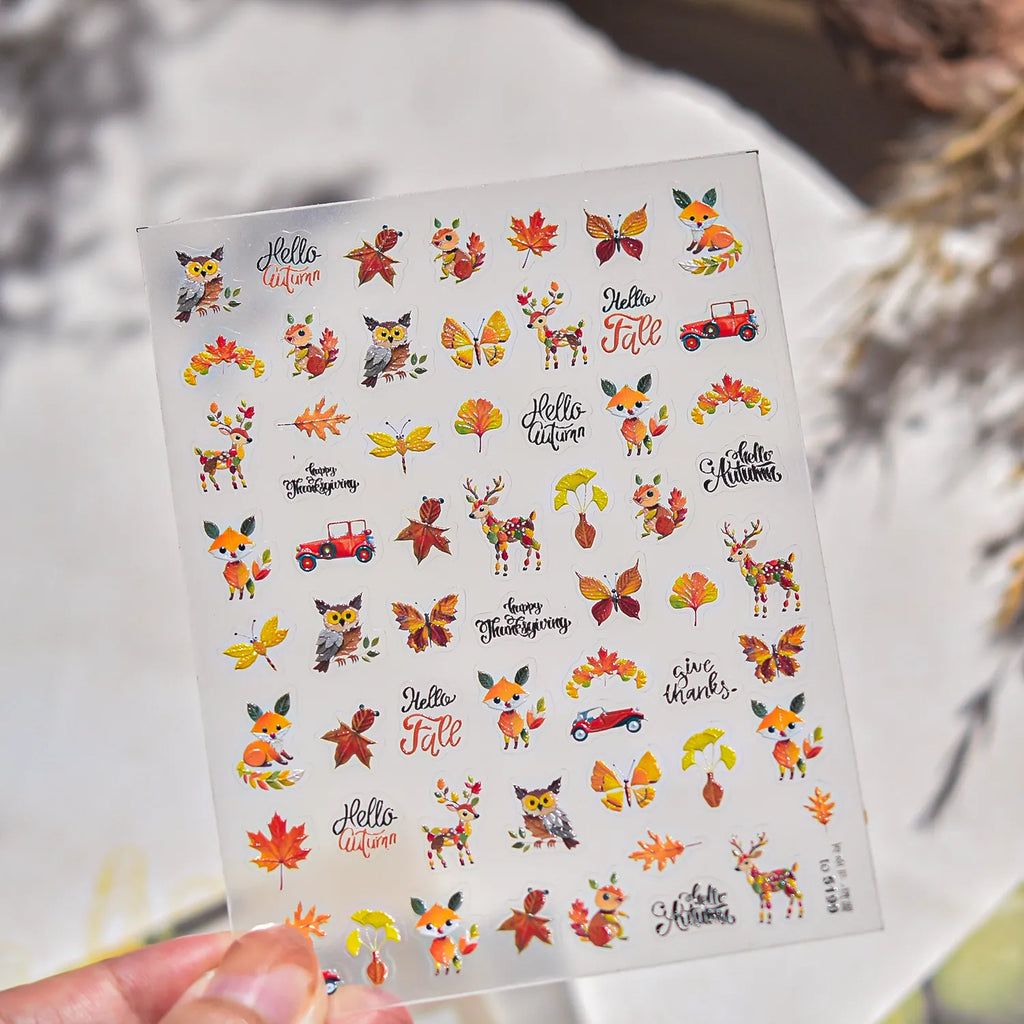 5D Fall Pumpkin Nail Stickers | Cozy Autumn & Thanksgiving Embossed Nail Decals 5195