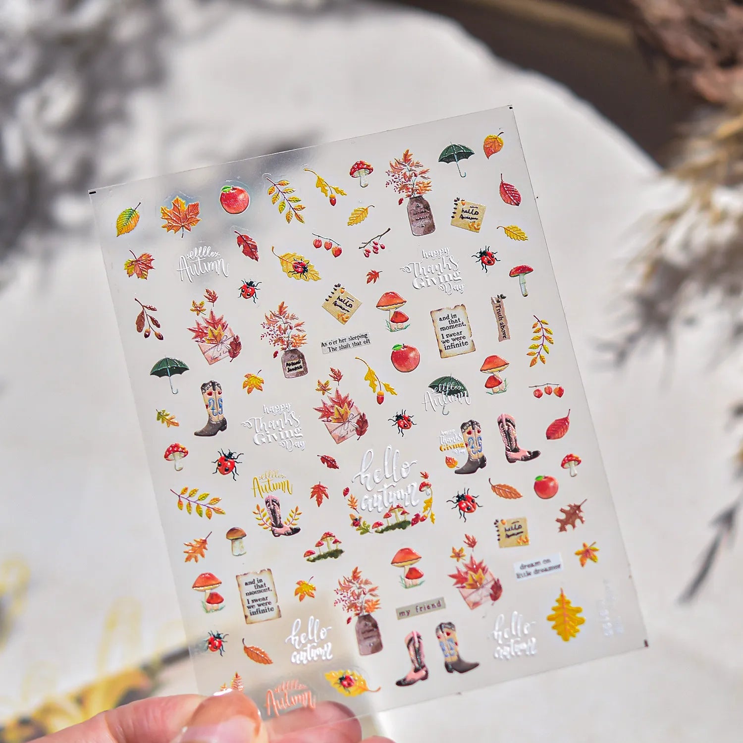 5D Fall Pumpkin Nail Stickers | Cozy Autumn & Thanksgiving Embossed Nail Decals 5195