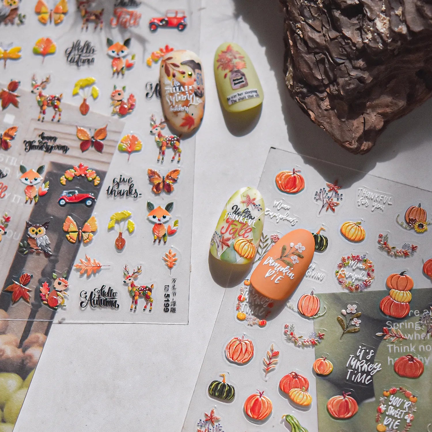 5D Fall Pumpkin Nail Stickers | Cozy Autumn & Thanksgiving Embossed Nail Decals 5195