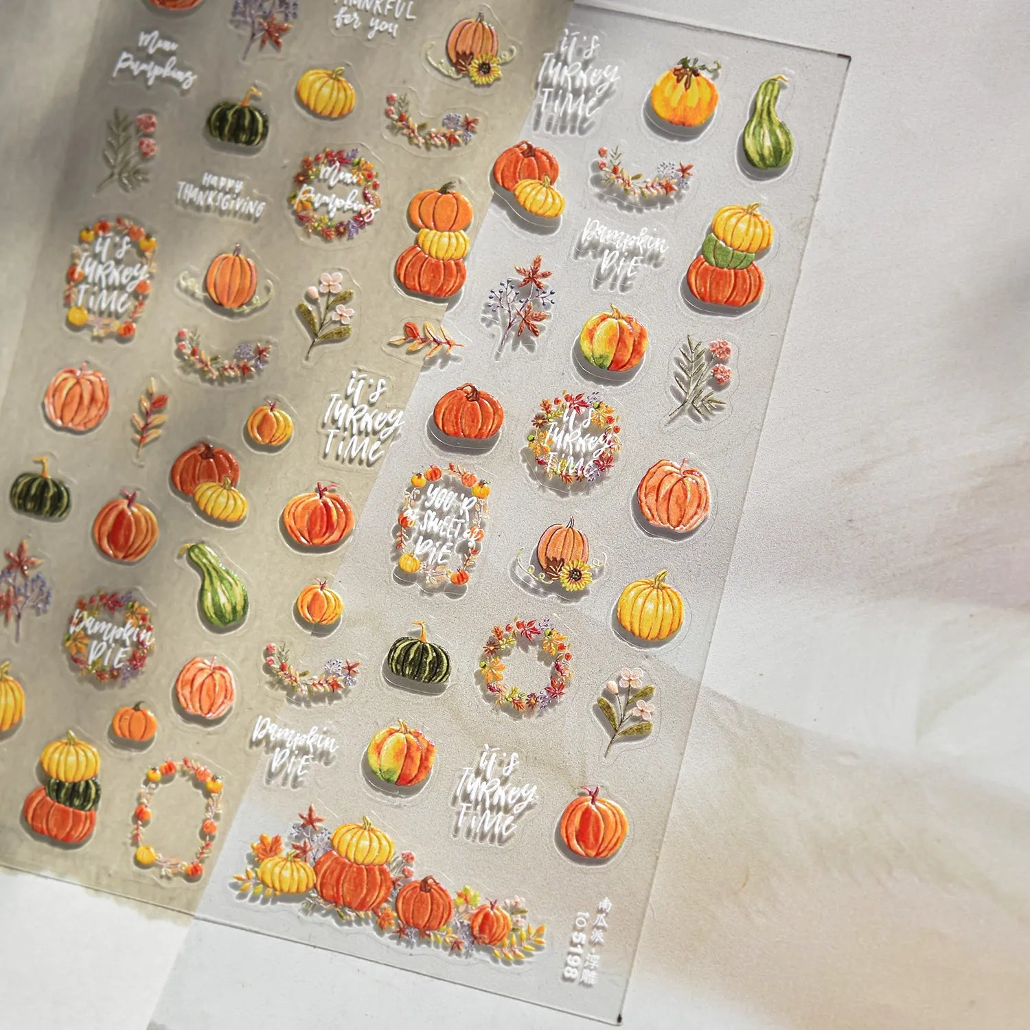 5D Fall Pumpkin Nail Stickers | Cozy Autumn & Thanksgiving Embossed Nail Decals 5198