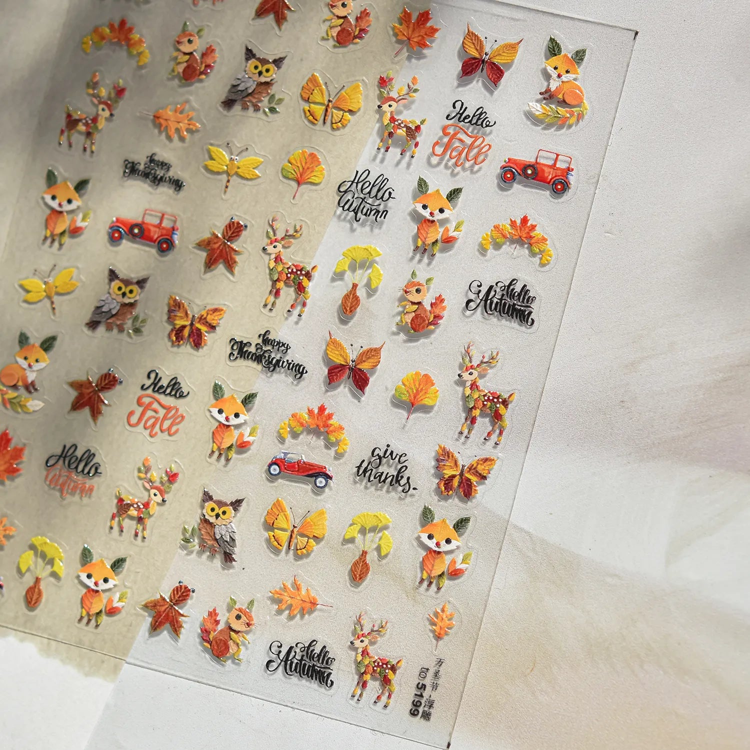 5D Fall Pumpkin Nail Stickers | Cozy Autumn & Thanksgiving Embossed Nail Decals 5199
