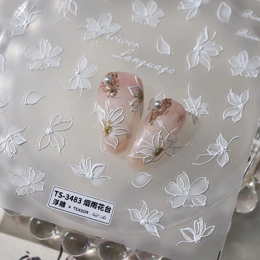 5D Flower Leaf Nail Art Stickers Adhesive Slider Lace Flower Sticker Decals TS3482
