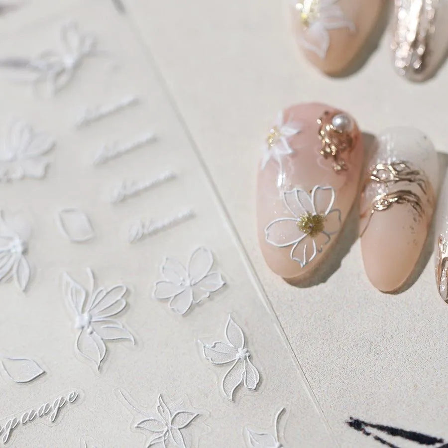 5D Flower Leaf Nail Art Stickers Adhesive Slider Lace Flower Sticker Decals TS3482