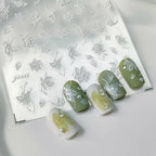 5D Flower With Pearl Nail Art Stickers White Floral Leaf Adhesive Slider Sticker Decals TS3457