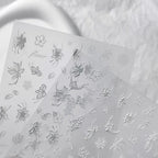 5D Flower With Pearl Nail Art Stickers White Floral Leaf Adhesive Slider Sticker Decals TS3457