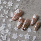 5D Flowers Nail Art Stickers White Butterfly Floral Adhesive Slider Sticker Decals TS3623