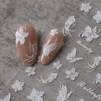 5D Flowers Nail Art Stickers White Butterfly Floral Adhesive Slider Sticker Decals TS3623