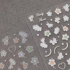 5D Flowers Nail Stickers White Flower Beads Adhesive Sticker Nail Decals TS3266