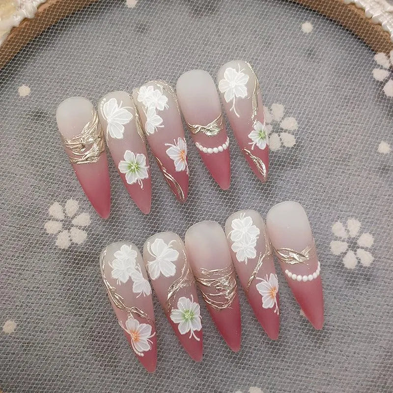 5D Flowers Nail Stickers White Flower Beads Adhesive Sticker Nail Decals TS3266