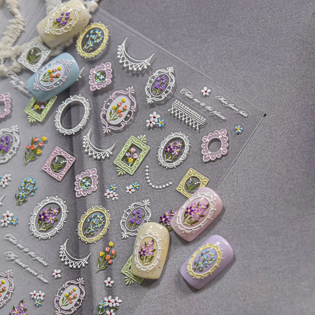 5D Frame Nail Stickers | Victorian Floral & Lace Decals for Coquette Nails