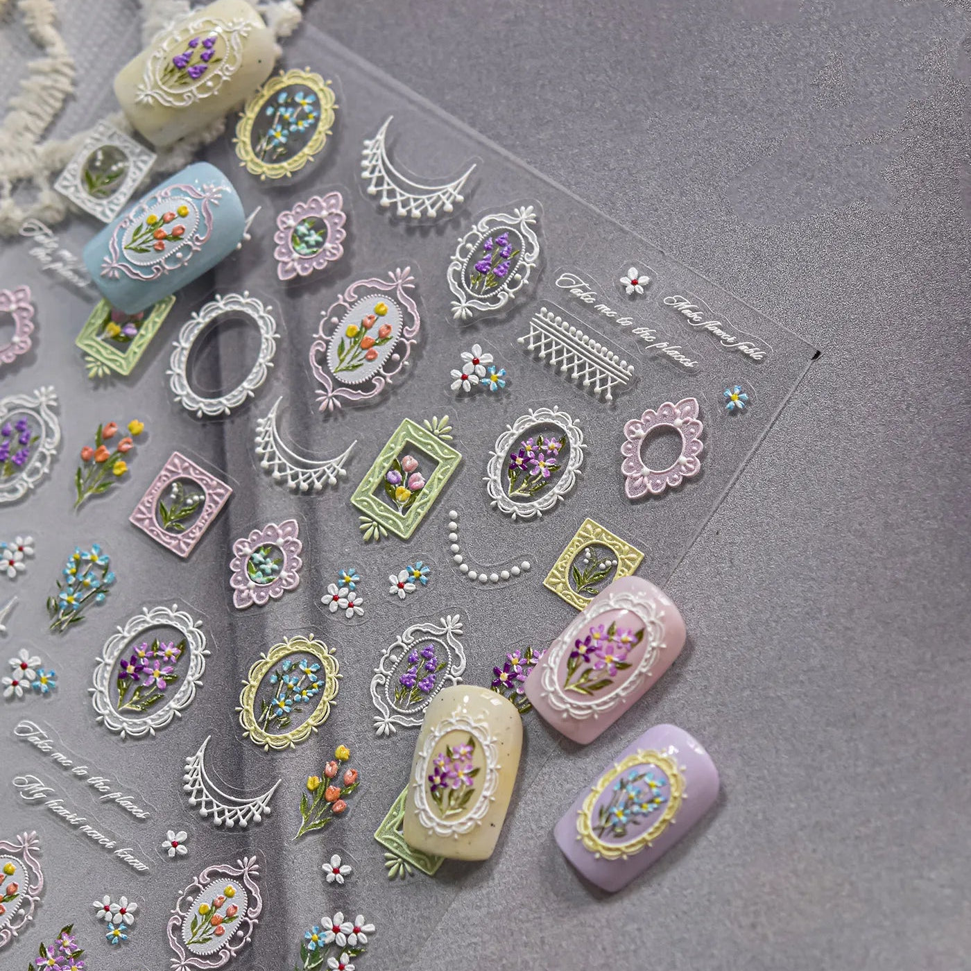 5D Frame Nail Stickers | Victorian Floral & Lace Decals for Coquette Nails