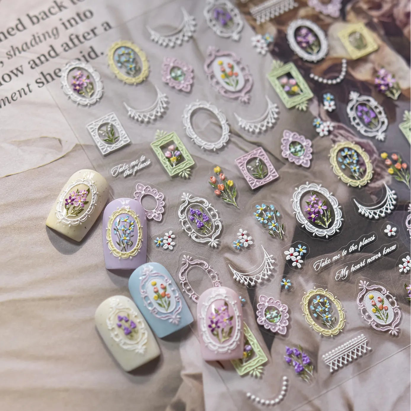 5D Frame Nail Stickers | Victorian Floral & Lace Decals for Coquette Nails