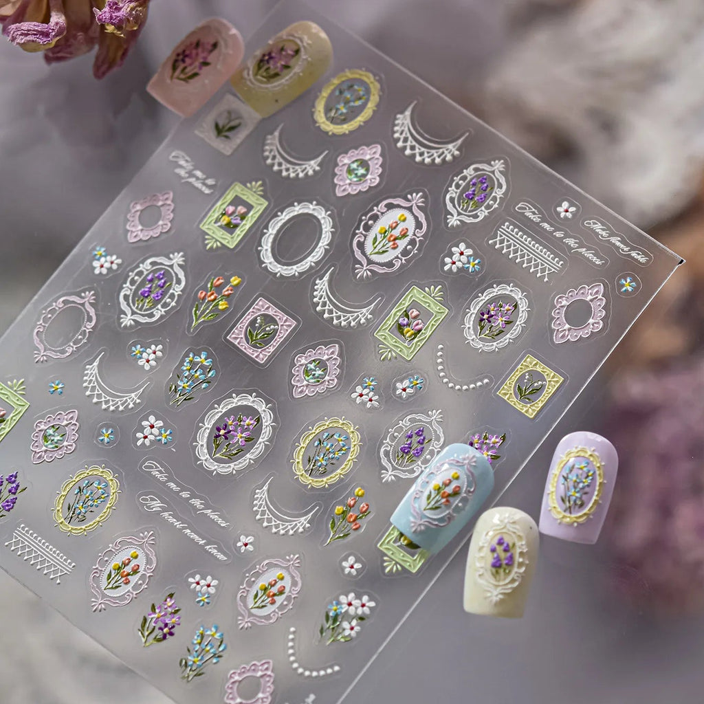 5D Frame Nail Stickers | Victorian Floral & Lace Decals for Coquette Nails