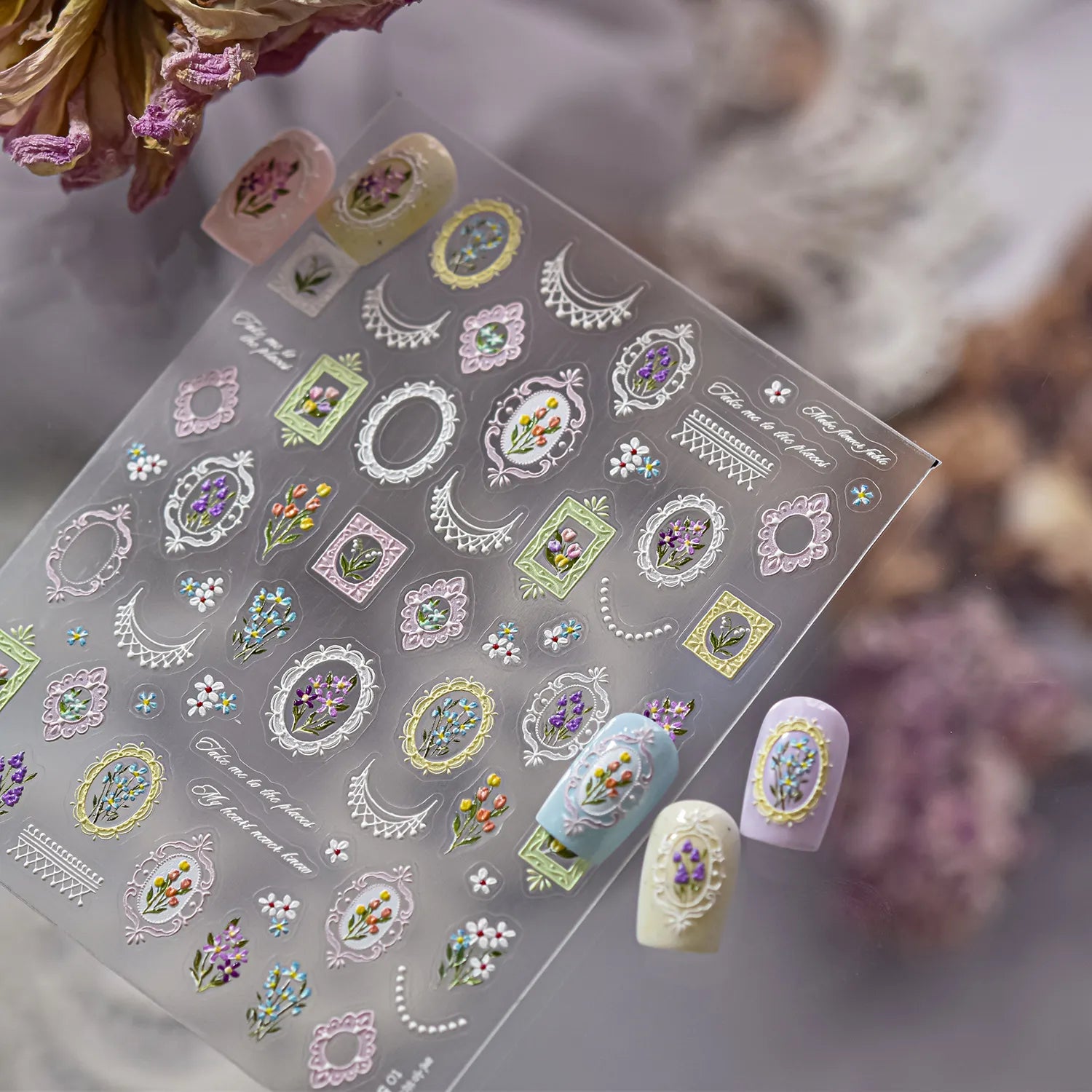 5D Frame Nail Stickers | Victorian Floral & Lace Decals for Coquette Nails