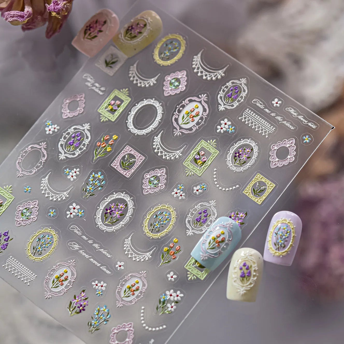5D Frame Nail Stickers | Victorian Floral & Lace Decals for Coquette Nails