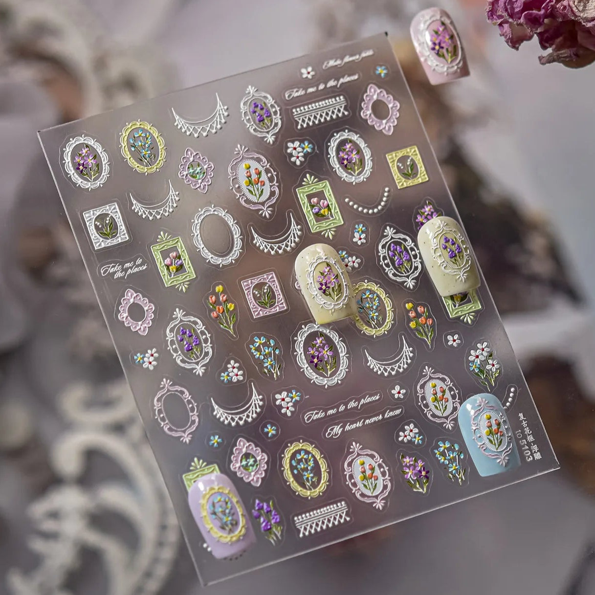 5D Frame Nail Stickers | Victorian Floral & Lace Decals for Coquette Nails