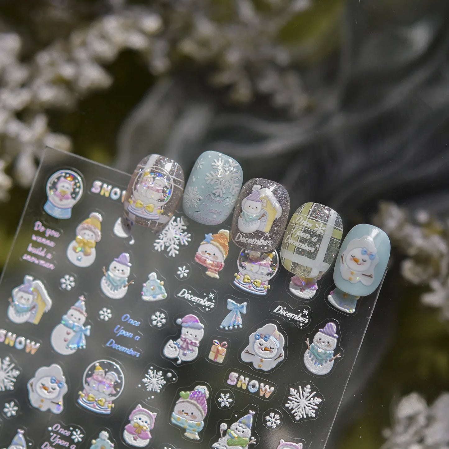 5D Gingerbread House Nail Stickers - Christmas Tree Snowman Bow Holiday Decals