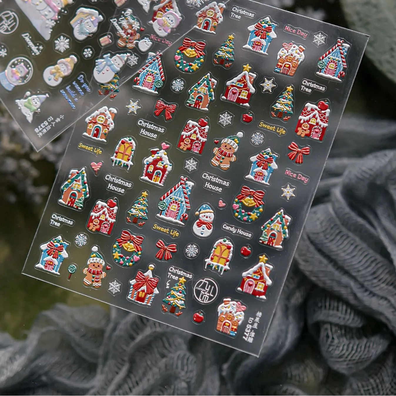 5D Gingerbread House Nail Stickers - Christmas Tree Snowman Bow Holiday Decals