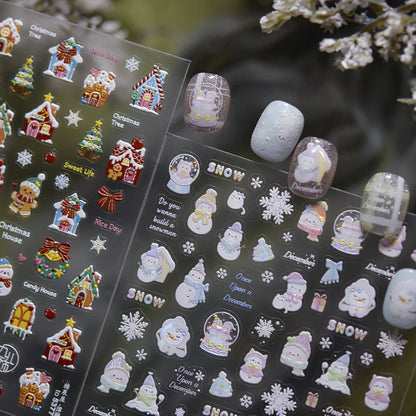 5D Gingerbread House Nail Stickers - Christmas Tree Snowman Bow Holiday Decals