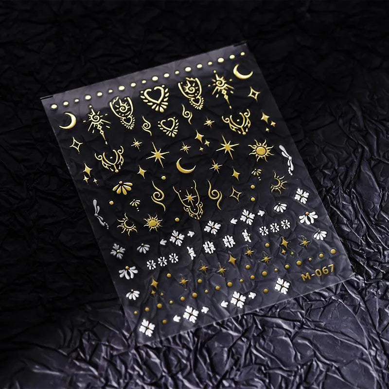 5D Gold Celestial Nail Stickers | Mystical Sun, Moon & Witchy Nail Art Decals M067