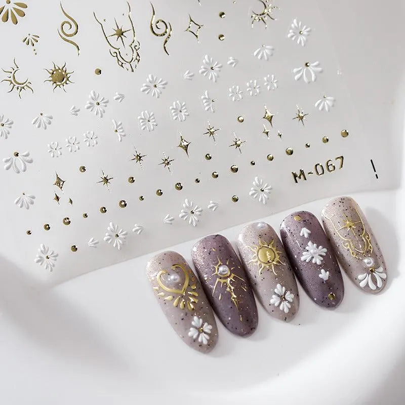 5D Gold Celestial Nail Stickers | Mystical Sun, Moon & Witchy Nail Art Decals M067