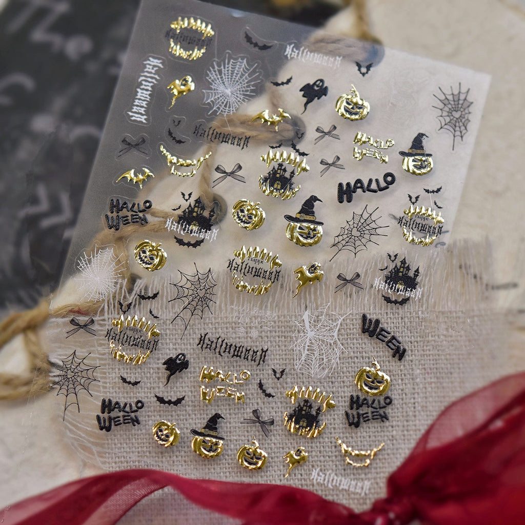 5D Gold Halloween Nail Stickers | Spooky Pumpkin Decals