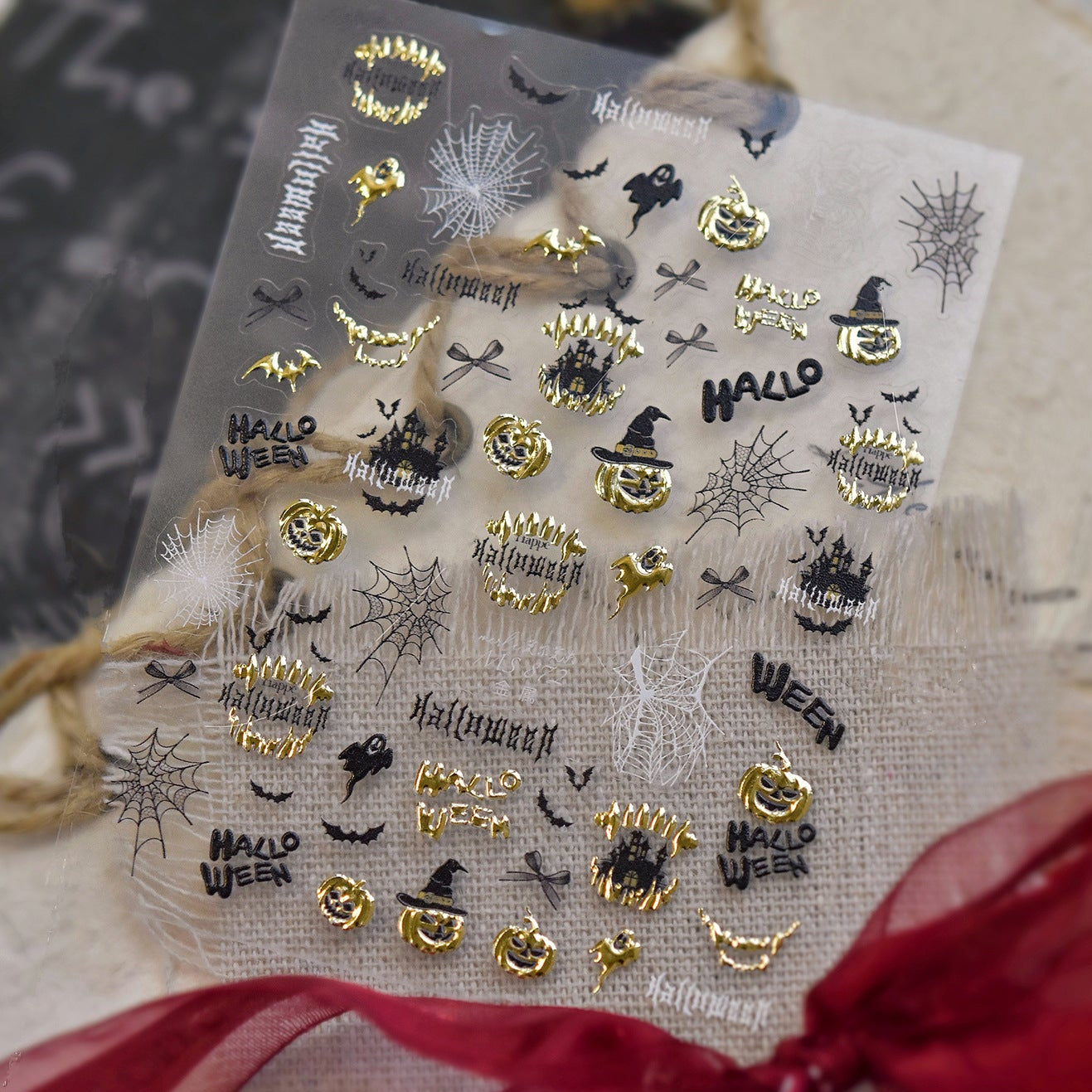 5D Gold Halloween Nail Stickers | Spooky Pumpkin Decals