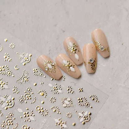 5D Gold White Totem Embossed Nail Stickers MS475