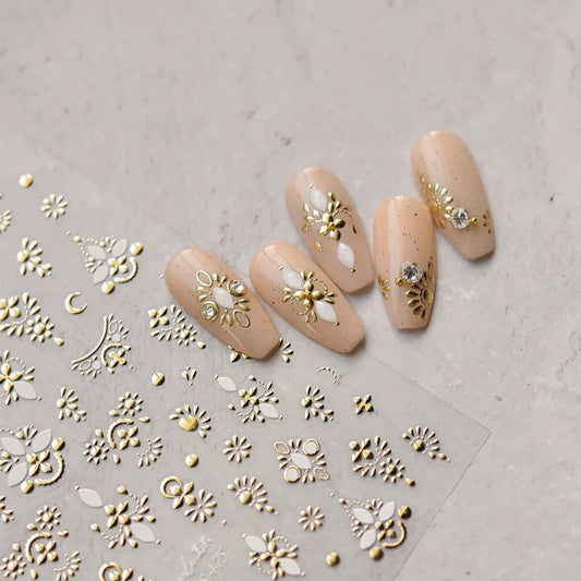 5D Gold White Totem Embossed Nail Stickers MS475