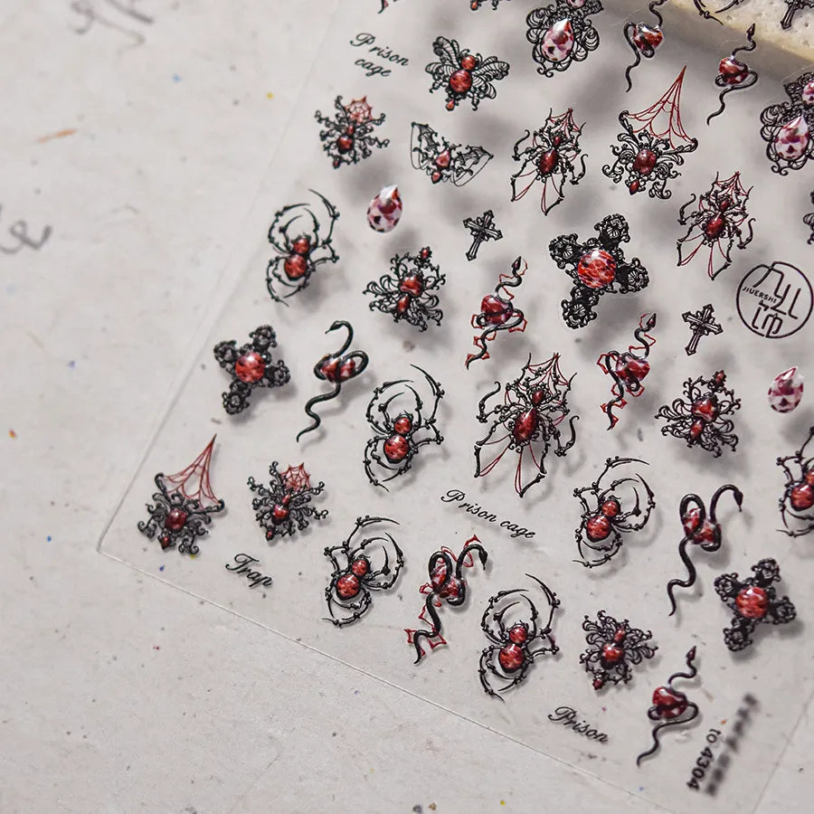 5D Gothic Nail Stickers | 3D Spider, Snake & Cross Decals for Halloween Nail Art 4304