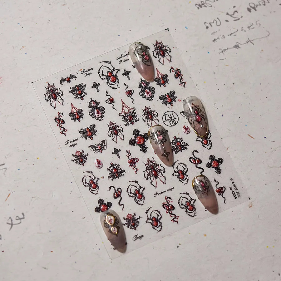 5D Gothic Nail Stickers | 3D Spider, Snake & Cross Decals for Halloween Nail Art 4304