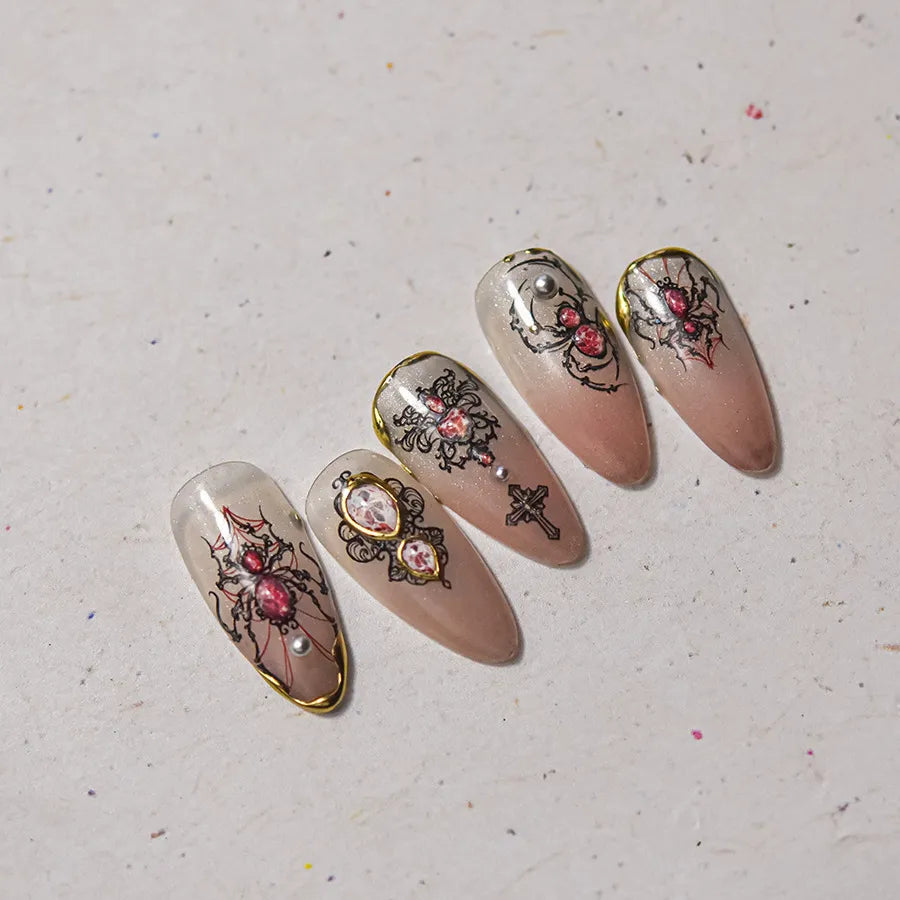 5D Gothic Nail Stickers | 3D Spider, Snake & Cross Decals for Halloween Nail Art 4304