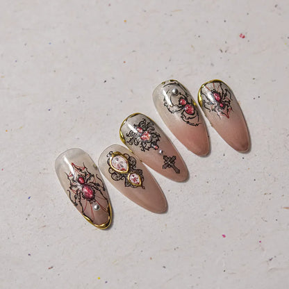 5D Gothic Nail Stickers | 3D Spider, Snake & Cross Decals for Halloween Nail Art 4304