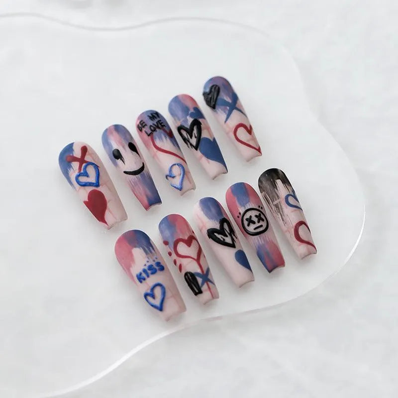 5D Graffiti Nail Stickers Y2K Edgy Heart & Smiley Nail Art Decals TS2968