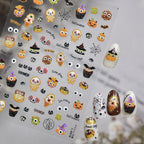 5D Halloween Nail Stickers | Spooky Pumpkin, Ghost & Colorful Skull Nail Art Decals