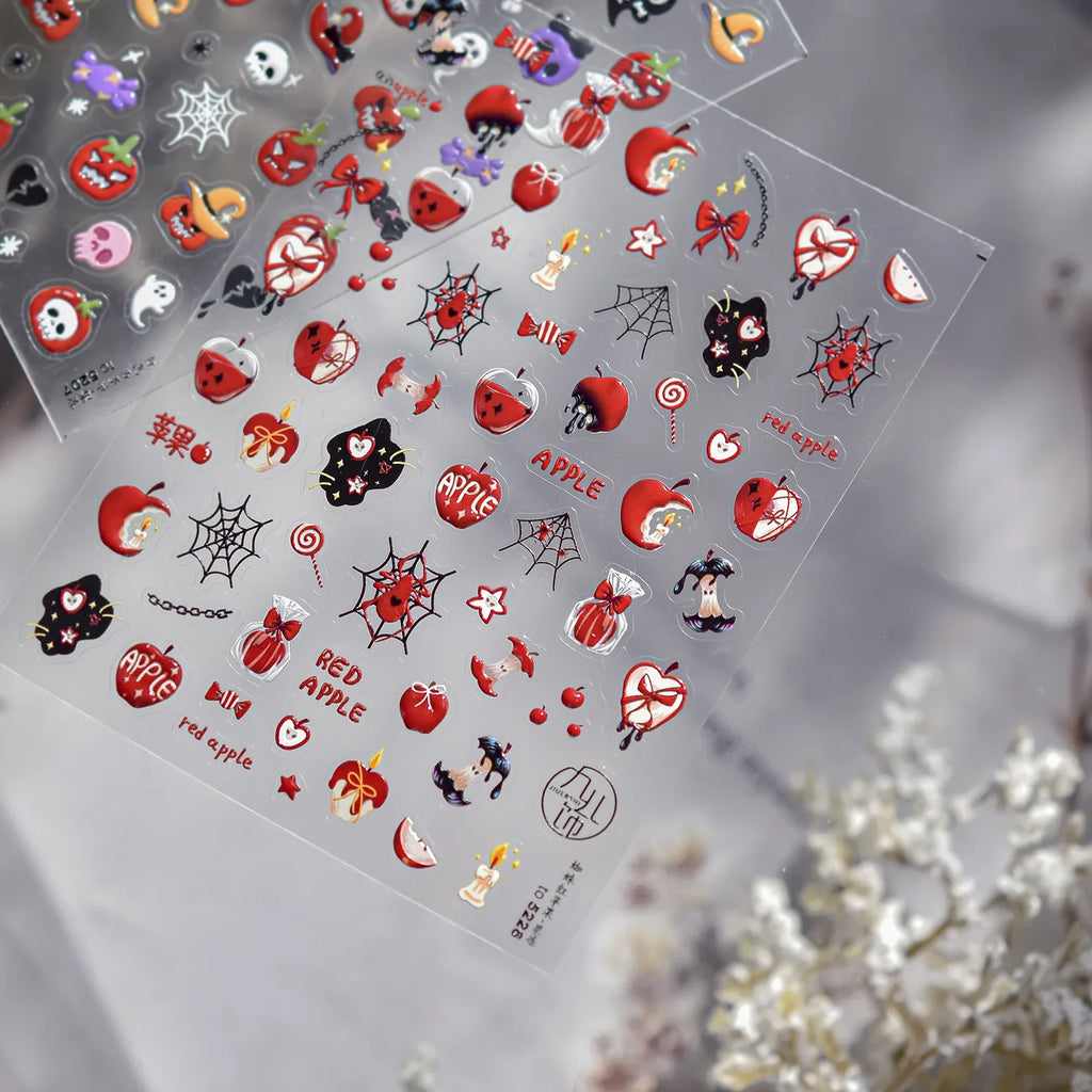 5D Halloween Nail Stickers | Spooky Pumpkin, Ghost & Colorful Skull Nail Art Decals