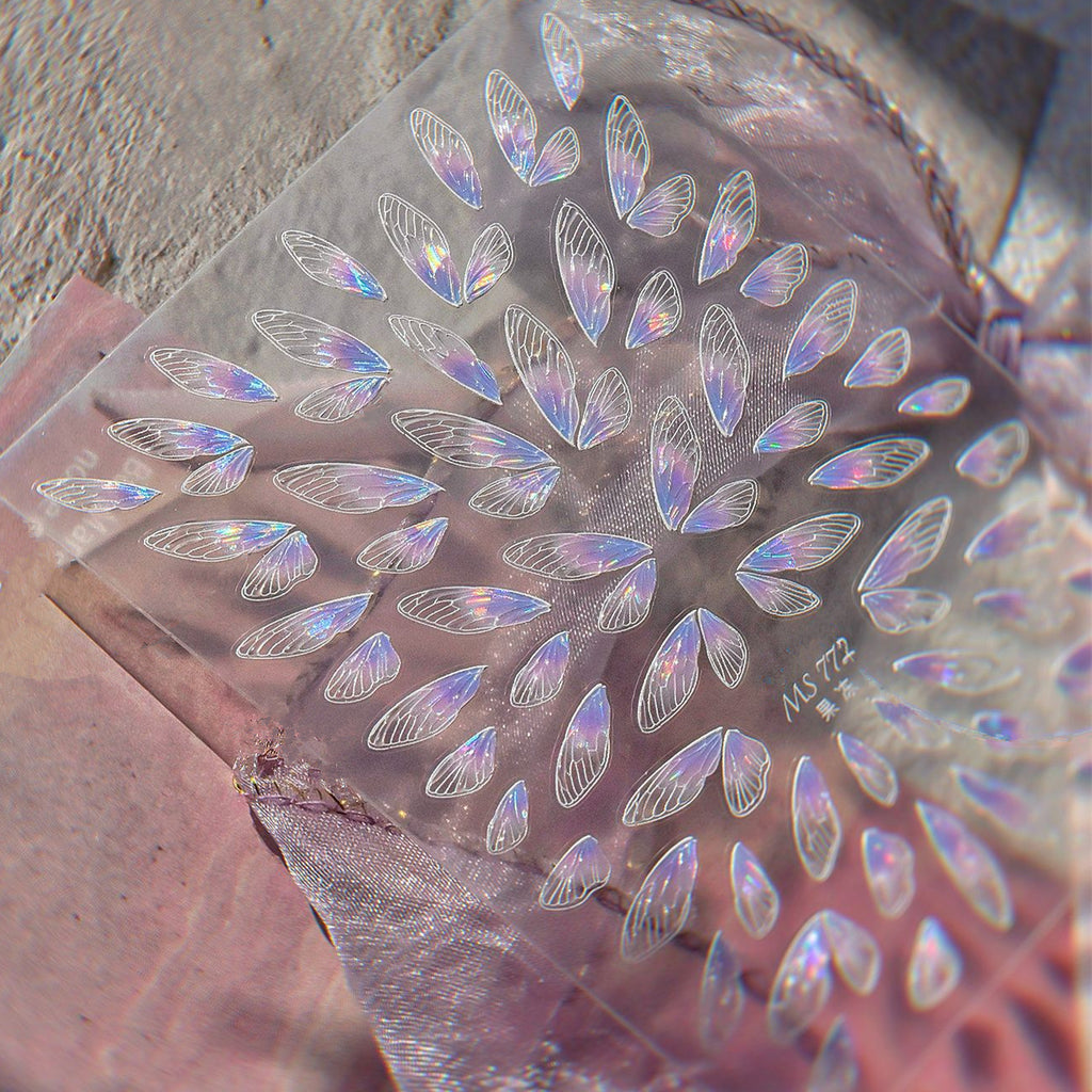 5D Holographic Fairy Wing Nail Stickers – Iridescent Butterfly Style 