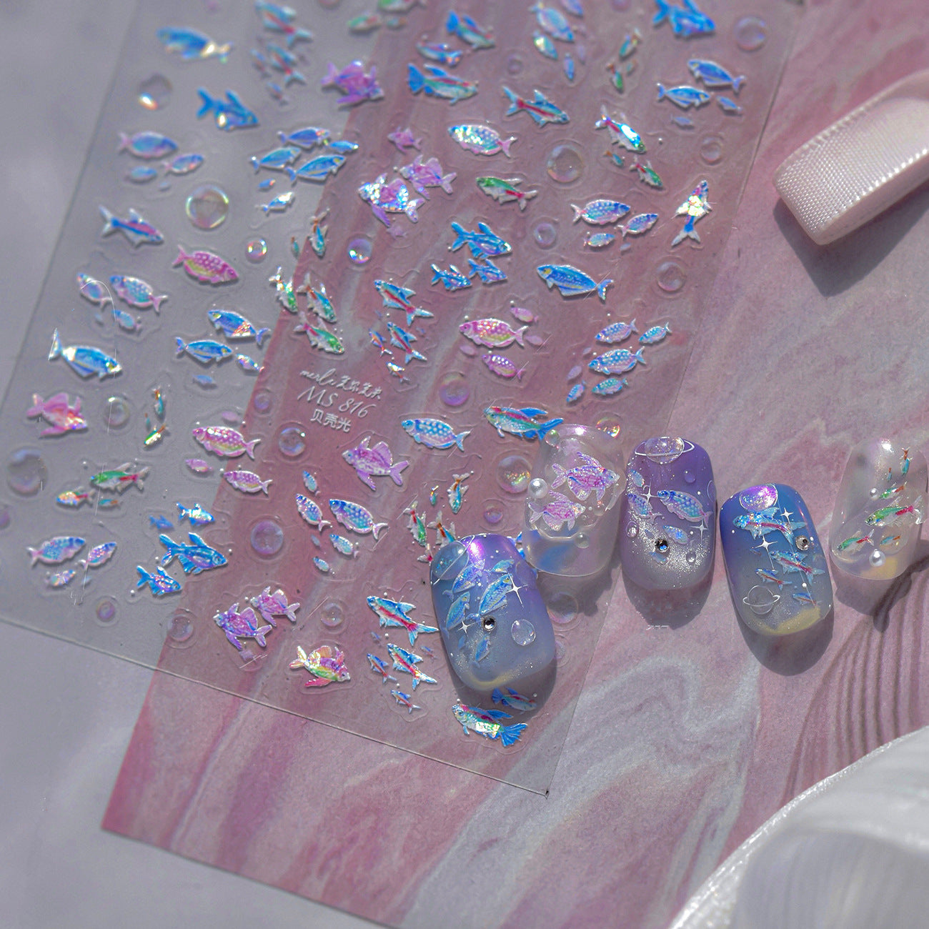 5D Holographic Fish Nail Stickers – Y2K Mermaidcore Nail Art Decals