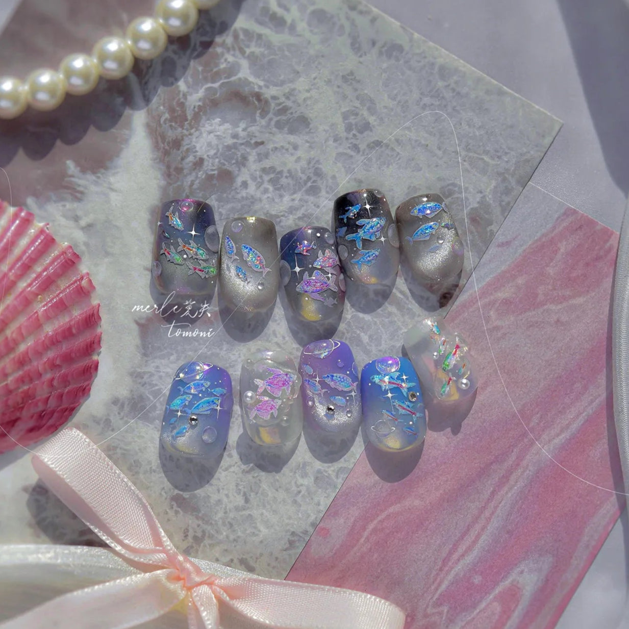 5D Holographic Fish Nail Stickers – Y2K Mermaidcore Nail Art Decals