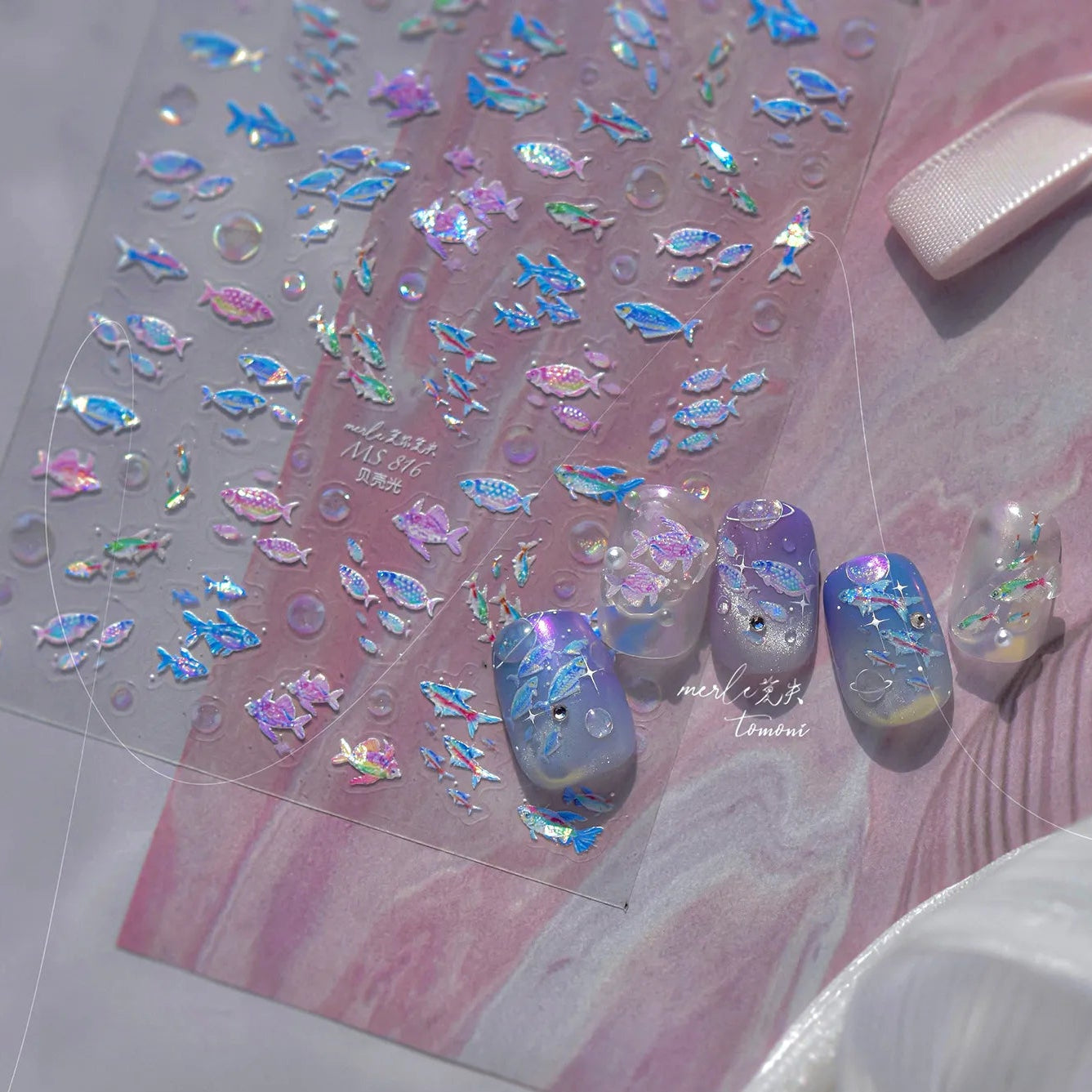 5D Holographic Fish Nail Stickers – Y2K Mermaidcore Nail Art Decals