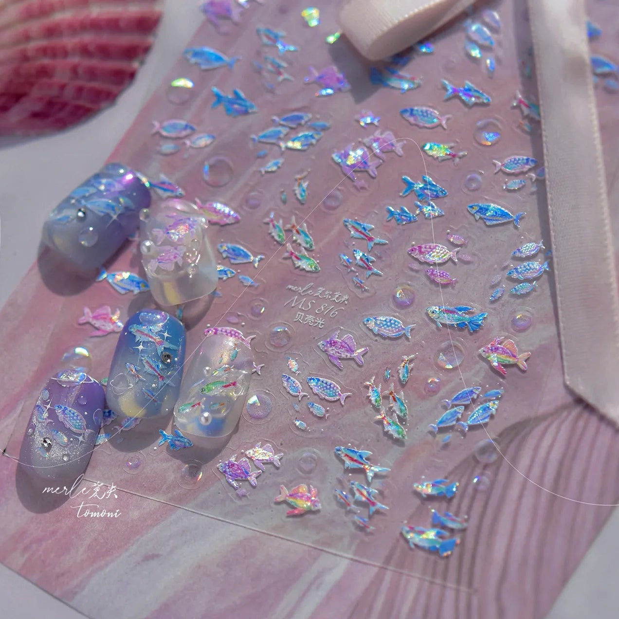 5D Holographic Fish Nail Stickers – Y2K Mermaidcore Nail Art Decals