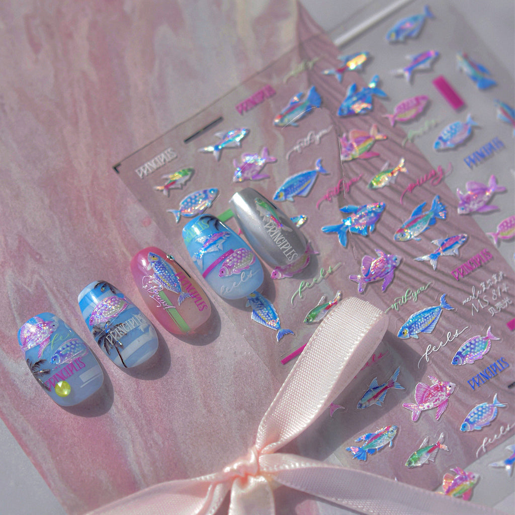 5D Holographic Fish Nail Stickers – Y2K Mermaidcore Nail Art Decals