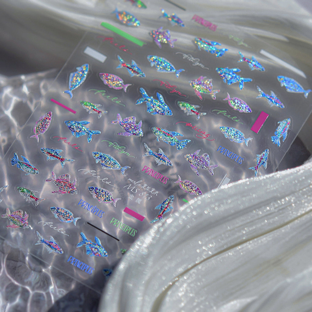 5D Holographic Fish Nail Stickers – Y2K Mermaidcore Nail Art Decals