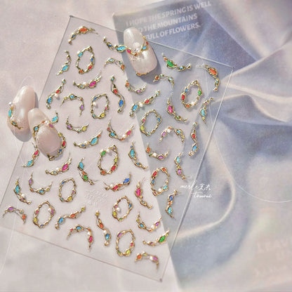 5D Irregular Gemstone & Pearl Nail Art Stickers MS789