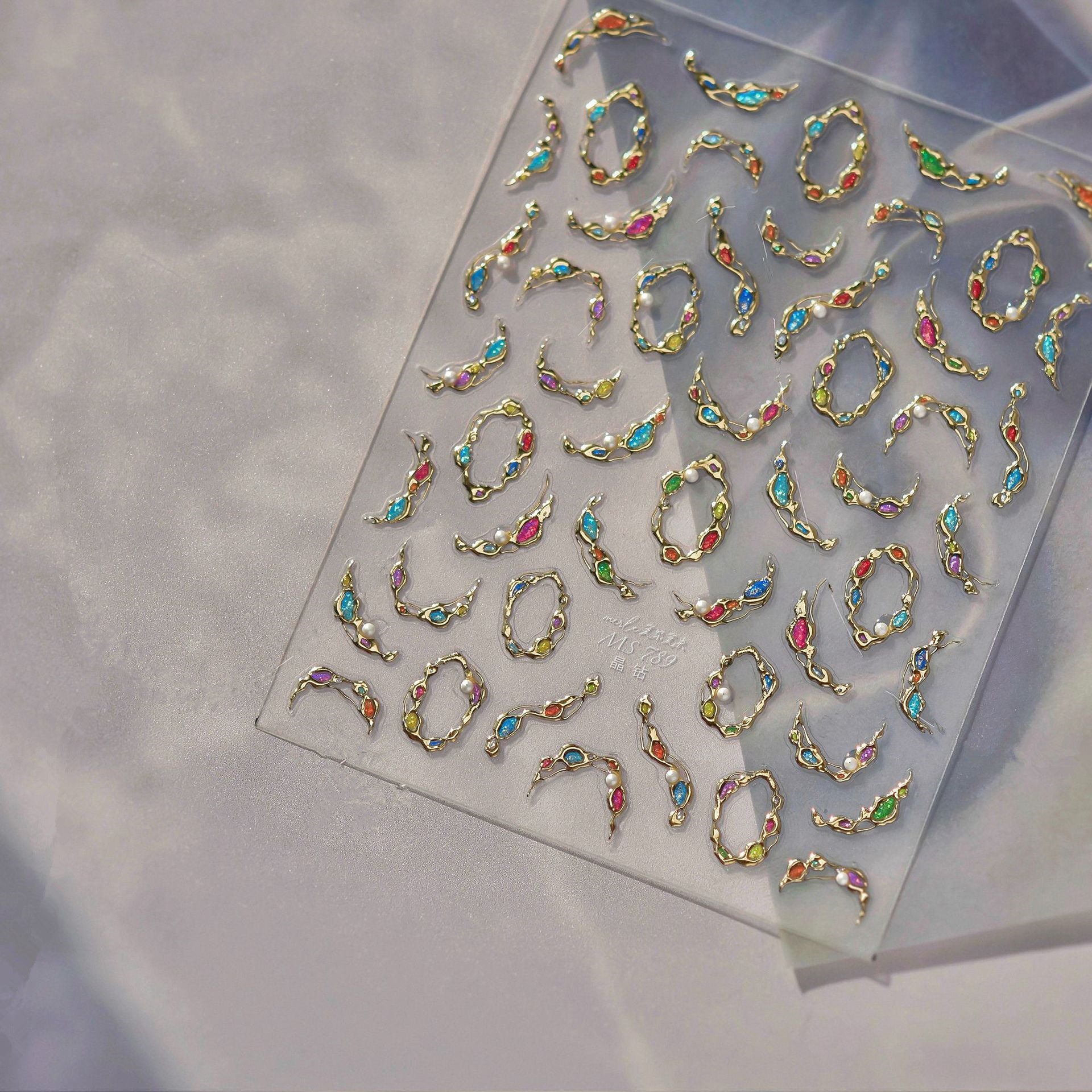 5D Irregular Gemstone & Pearl Nail Art Stickers MS789