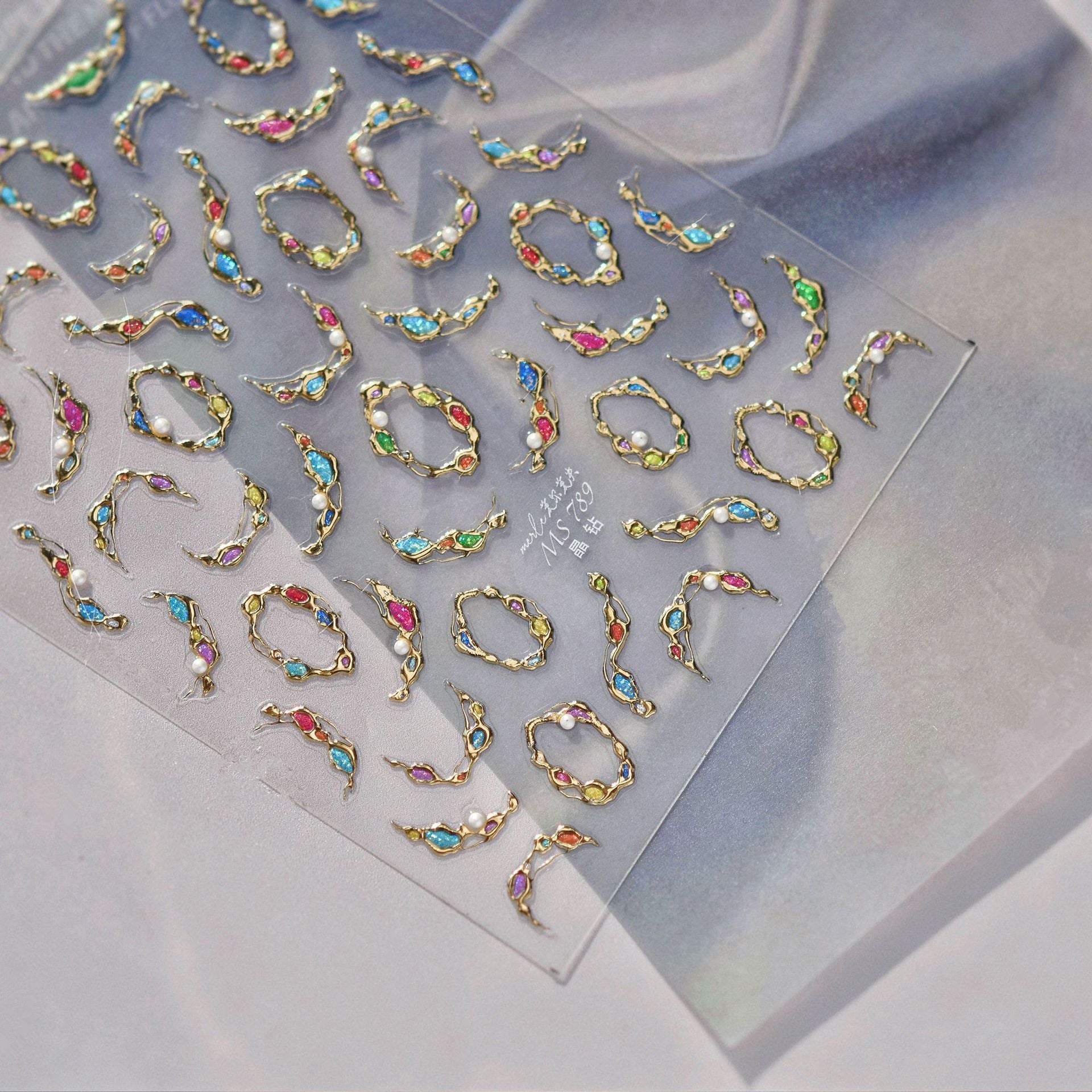 5D Irregular Gemstone & Pearl Nail Art Stickers MS789