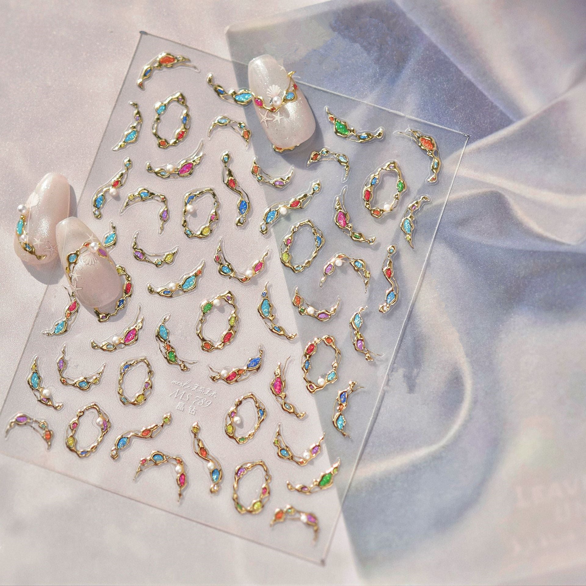 5D Irregular Gemstone & Pearl Nail Art Stickers MS789