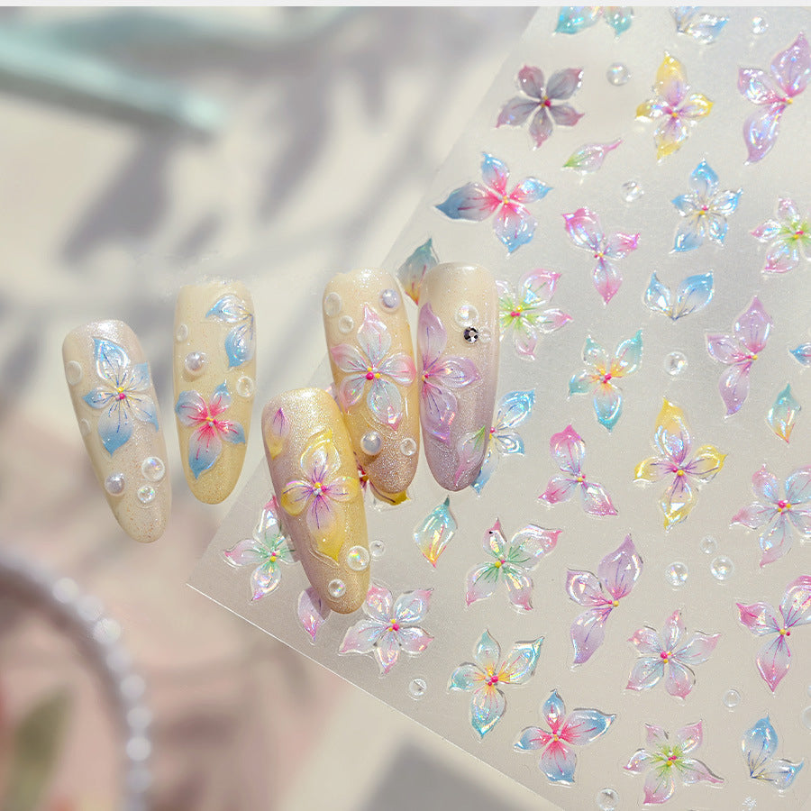 5D Jelly Flower Nail Stickers Gradient Aurora Petal Decals 