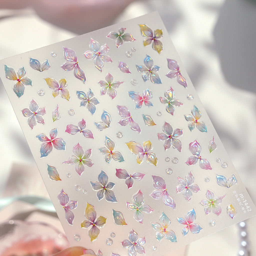 5D Jelly Flower Nail Stickers Gradient Aurora Petal Decals 