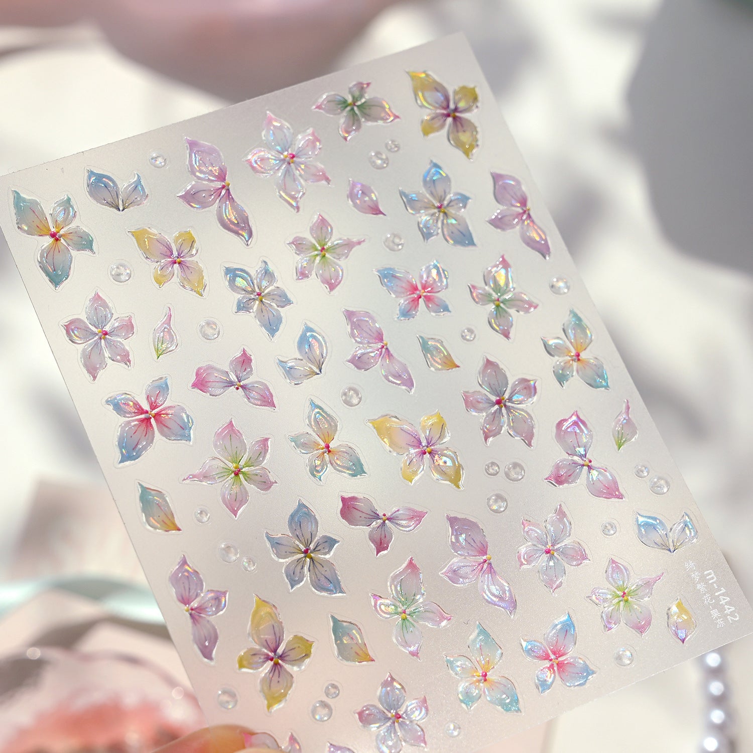 5D Jelly Flower Nail Stickers Gradient Aurora Petal Decals 